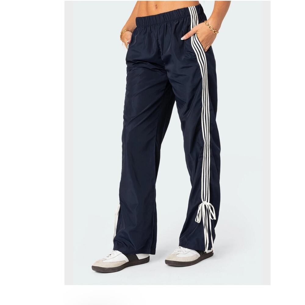 Edikted Remy Tie Track Pants Navy Blue size Medium